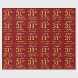 Papel De Presente Vermelho, Faux Dourado "FELIZ 31º ANIVERSÁRIO"