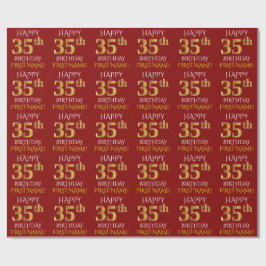 Papel De Presente Vermelho, Faux Dourado "FELIZ 35 ANOS"