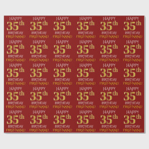 Papel De Presente Vermelho, Faux Dourado "FELIZ 35 ANOS"