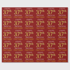 Papel De Presente Vermelho, Faux Dourado "FELIZ 37 ANOS"