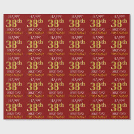 Papel De Presente Vermelho, Faux Dourado "FELIZ 38 ANOS"