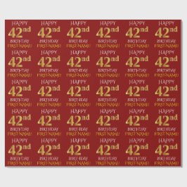 Papel De Presente Vermelho, Faux Dourado "FELIZ 42º ANIVERSÁRIO"