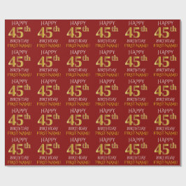 Papel De Presente Vermelho, Faux Dourado "FELIZ 45 ANOS"
