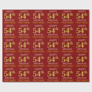 Papel De Presente Vermelho, Faux Dourado "FELIZ 54 ANOS"