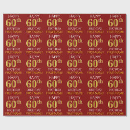 Papel De Presente Vermelho, Faux Dourado "FELIZ 60 ANOS"