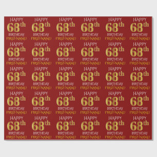 Papel De Presente Vermelho, Faux Dourado "FELIZ 68 ANOS"