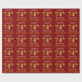 Papel De Presente Vermelho, Faux Dourado "FELIZ 74 ANOS"