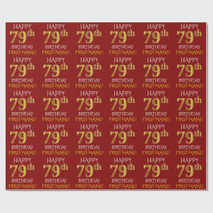 Papel De Presente Vermelho, Faux Dourado "FELIZ 79º ANIVERSÁRIO"
