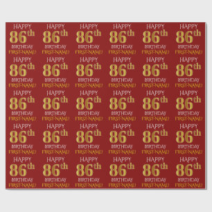 Papel De Presente Vermelho, Faux Dourado "FELIZ 86º ANIVERSÁRIO"