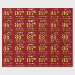 Papel De Presente Vermelho, Faux Dourado "FELIZ 86 ANOS"