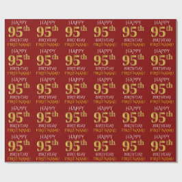 Papel De Presente Vermelho, Faux Dourado "FELIZ 95 ANOS"