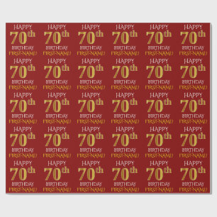 Papel De Presente Vermelho, Faux Dourado "FELIZ ANIVERSÁRIO 70"