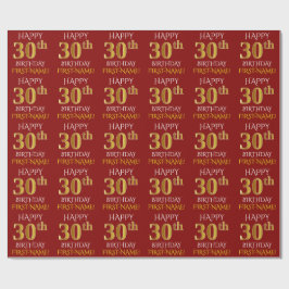 Papel De Presente Vermelho, Faux Dourado "FELIZ aniversário de 30 an