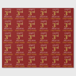 Papel De Presente Vermelho, Faux Dourado "FELIZ aniversário de 3 ano