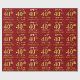 Papel De Presente Vermelho, Faux Dourado "FELIZ aniversário de 40 an