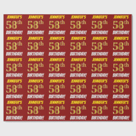 Papel De Presente Vermelho, Faux/Imitação Dourada, "58º ANIVERSÁRIO"