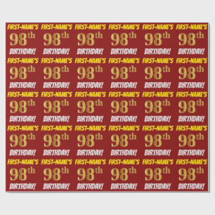 Papel De Presente Vermelho, Faux/Imitação Dourada, "98º ANIVERSÁ