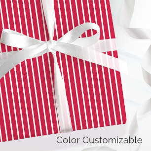 Papel De Presente Vermelho Festivo e Faixa Fina Minimalista Branco