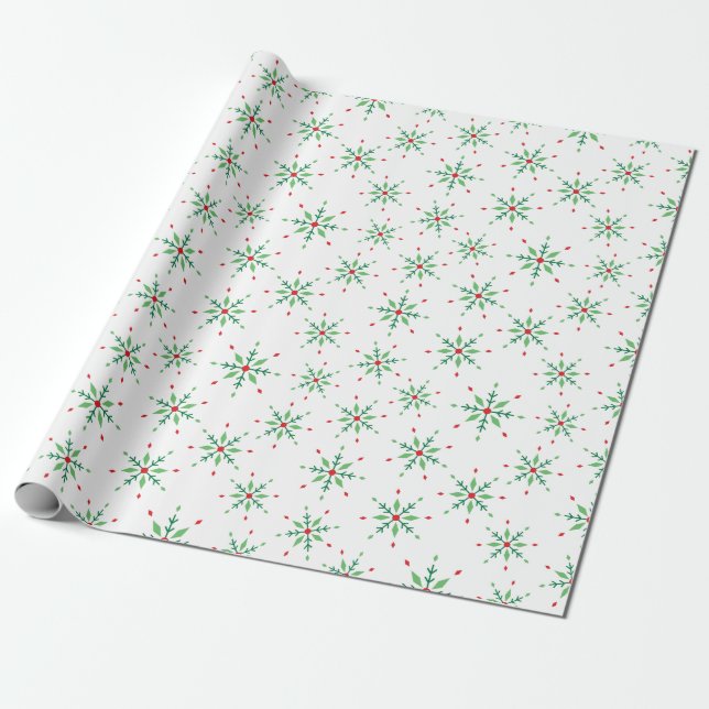 Papel De Presente Vermelho Festivo e Floco de Neve Verde Branco Sem  (Desenrolado)