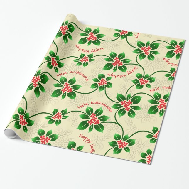 Papel De Presente Vermelho havaiano do Natal de Mele Kalikimaka do (Desenrolado)