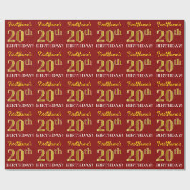 Papel De Presente Vermelho, Imitação Dourada "20 de ANIVERSÁRIO"