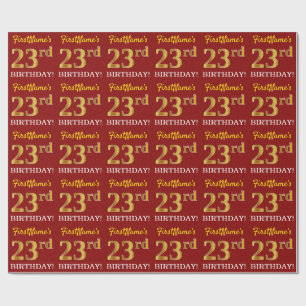 Papel De Presente Vermelho, Imitação Dourada "23º ANIVERSÁRIO"