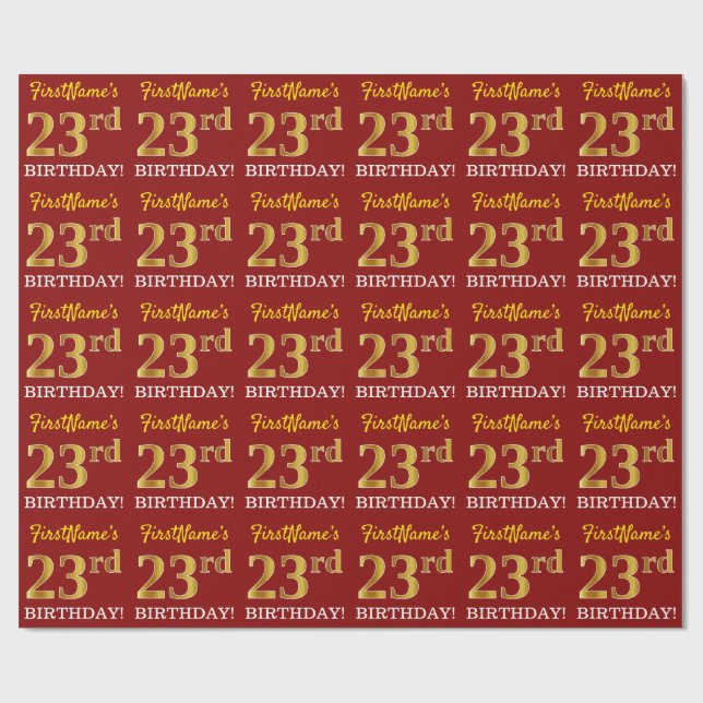 Papel De Presente Vermelho, Imitação Dourada "23º ANIVERSÁRIO" (Aberto)