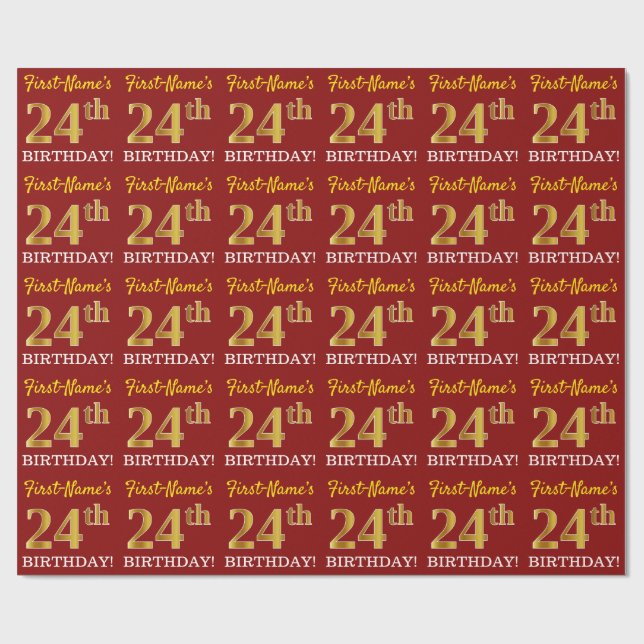 Papel De Presente Vermelho, Imitação Dourada "24 ANOS" (Aberto)