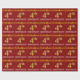 Papel De Presente Vermelho, Imitação Dourada, "4º ANIVERSÁRIO"