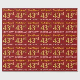 Papel De Presente Vermelho, Imitação Dourada "43º ANIVERSÁRIO"