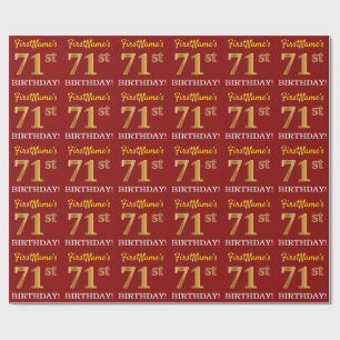 Papel De Presente Vermelho, Imitação Dourada "71 rua ANIVERSÁRIO"