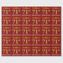 Papel De Presente Vermelho, Imitação Dourada "71 ruas ANIVERSÁRIO"