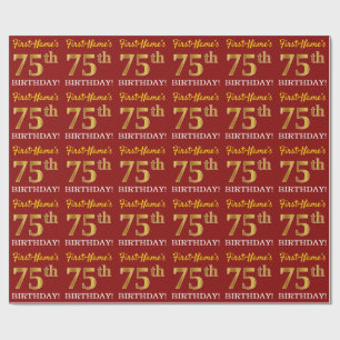 Papel De Presente Vermelho, Imitação Dourada "75º ANIVERSÁRIO"
