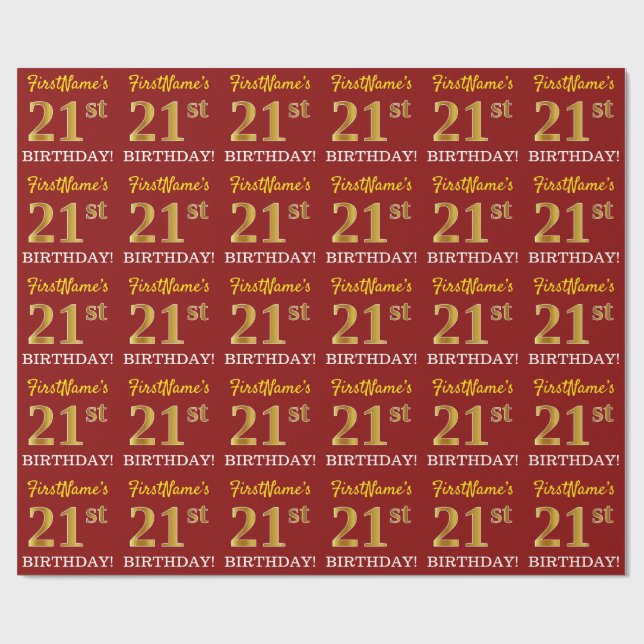 Papel De Presente Vermelho, Imitação Dourada "aniversário de 21 anos (Aberto)