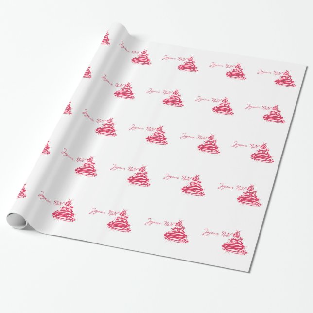 Papel De Presente Vermelho Joyeux Noël com Árvore de Natal (Desenrolado)