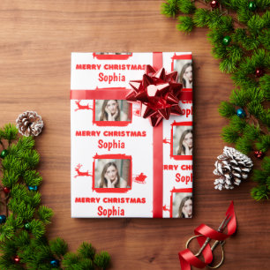 Papel De Presente Vermelho Moderno e Branco 1 Foto Feliz Natal