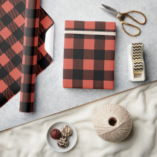 Papel De Presente Vermelho Natal Xadrez Búfalo Inverno