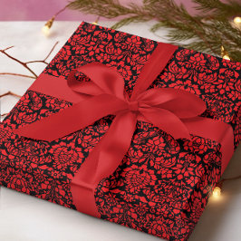 Papel De Presente Vermelho Negro Brocade Natal