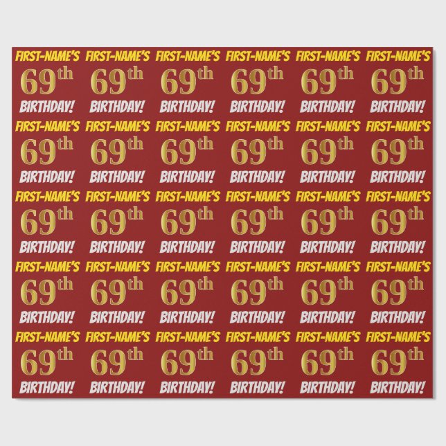 Papel De Presente Vermelho, Ouro Falso/Imitação, "ANIVERSÁRIO DE 69  (Aberto)