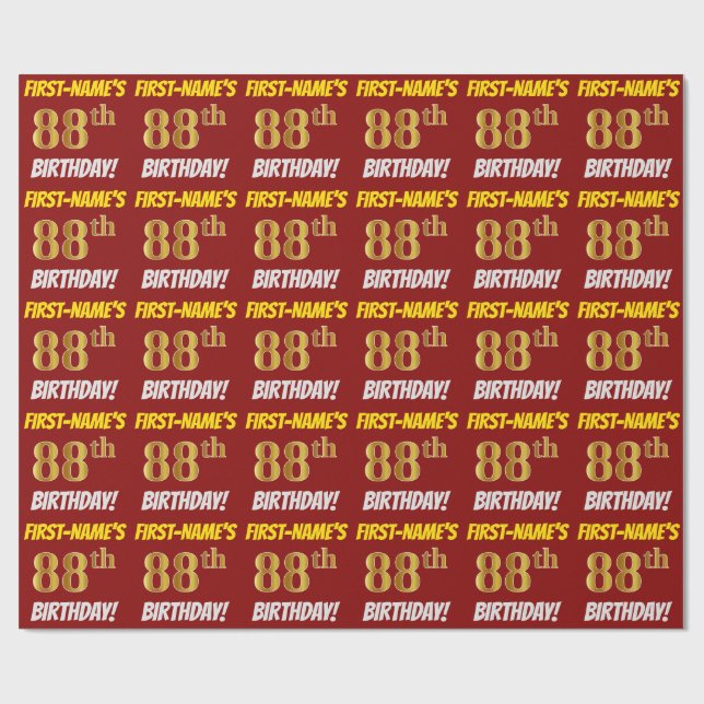 Papel De Presente Vermelho, Ouro Falso/Imitação, "ANIVERSÁRIO DE 88  (Aberto)