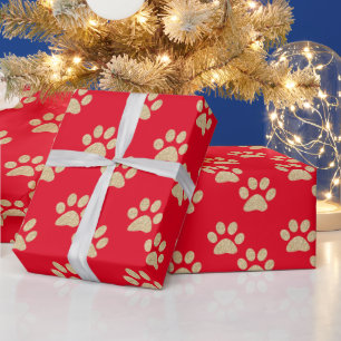 Papel De Presente Vermelho Pet Pet Lovers Dourado - Folha brilhante