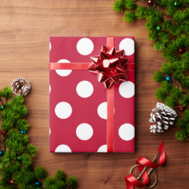 Papel De Presente Vermelho + Pontos Brancos Polka