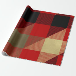 Papel De Presente Vermelho Preto Dourado Plaid Búfalo Rústico Férias