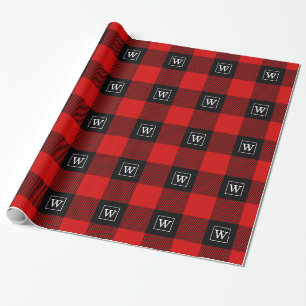 Papel De Presente Vermelho Preto XXL Xadrez Búfalo Lenhador SQ Monog