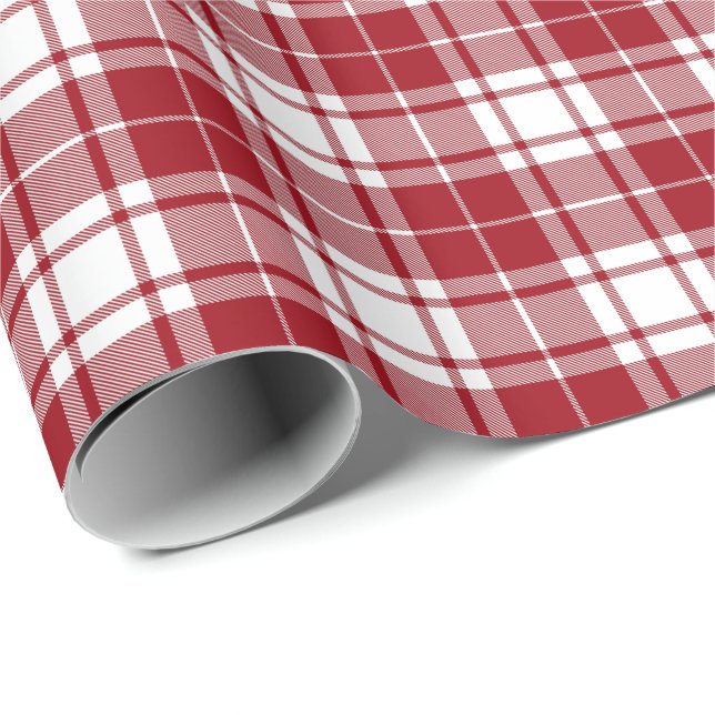 Papel De Presente Vermelho Retro Branco Natal Ano Novo Tartan Xadrez (Ponta do rolo)