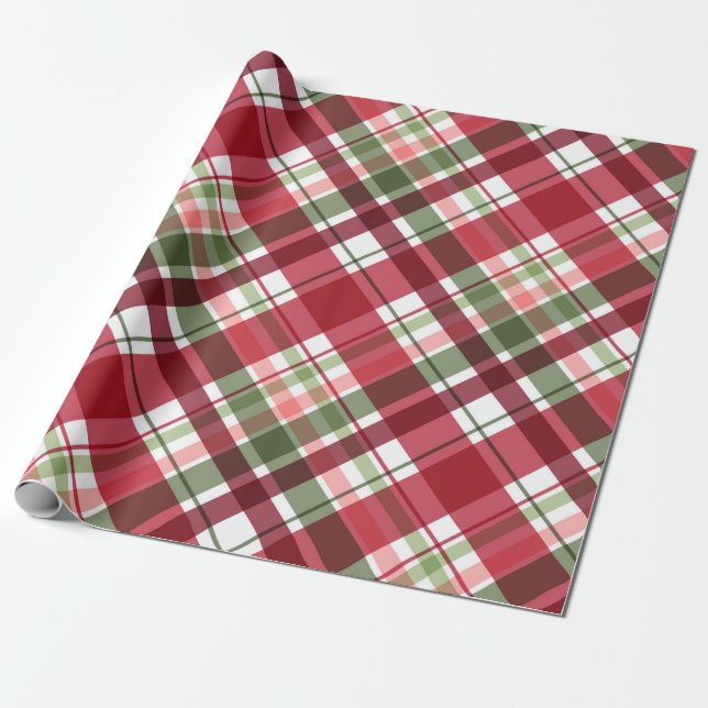 Papel De Presente Vermelho Retro Branco Natal Ano Novo Tartan Xadrez (Desenrolado)