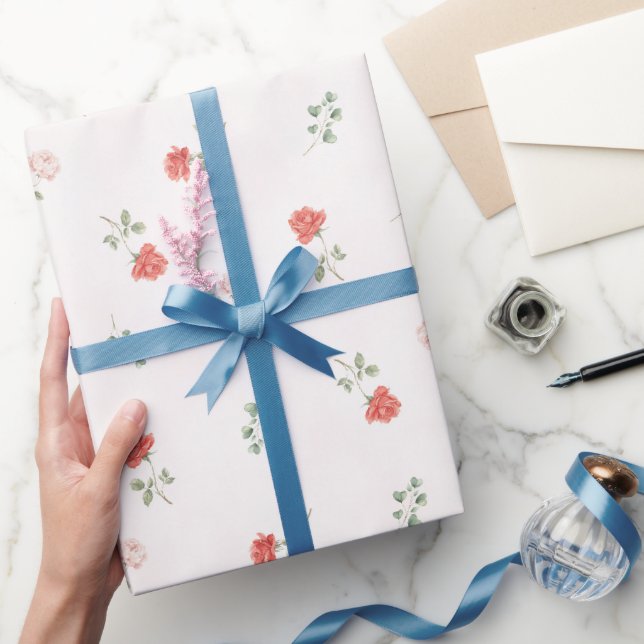Papel De Presente Vermelho Romântico Rosas Cor-de-rosa Amor (Presentear)