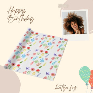 Papel De Presente Vermelho Rosa, Floral Abaixo Padrão de Aquarela An