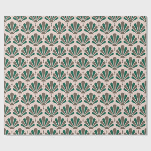 Papel De Presente Vermelho Rosado, Bege e Leque Art Déco em Forma de