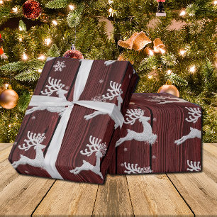 Papel De Presente Vermelho Rustic Christmas Reindeer Wrappaper